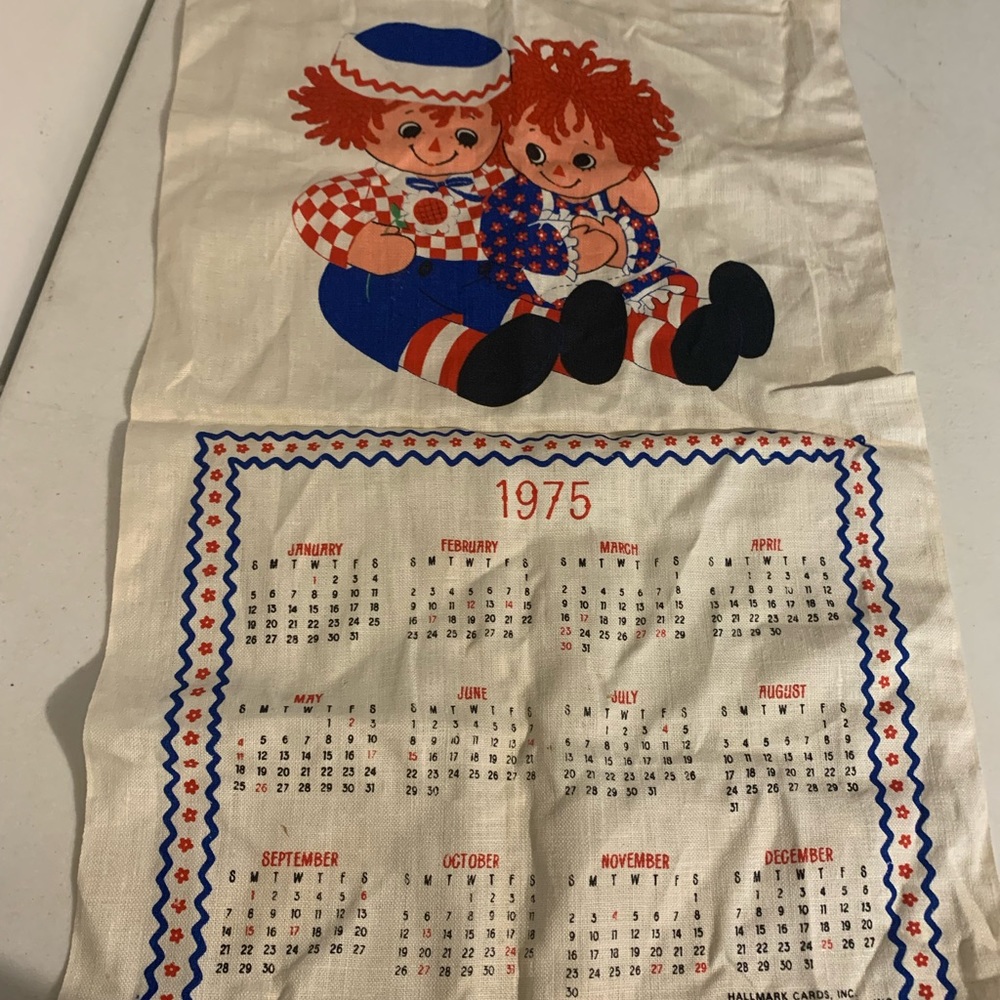 Raggedy Ann And Andy, Wall Calendar Tapestry, 1975 Vintage, Retro